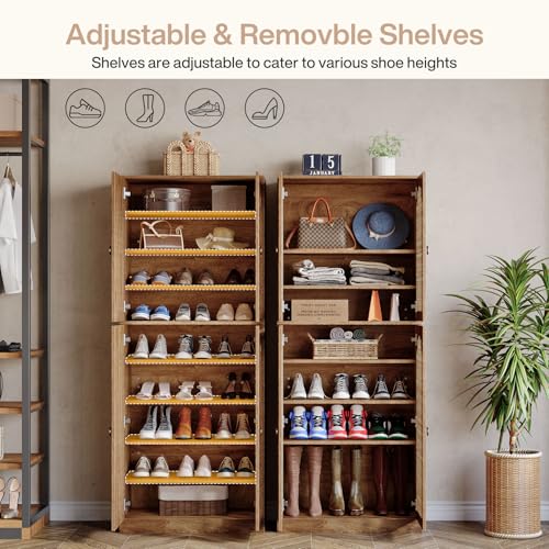 Tribesigns 70.86" Tall Shoe Storage Cabinet with Doors and Shelves, 9-Tier 27-36 Pairs Farmhouse Shoe Organizer Rack for Entryway Hallway Living Room, Closet, Brown - Image 5