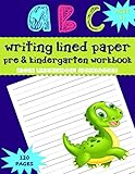 ABC Writing Lined Paper PreK & Kindergarten Workbook: Green Dino Blue Cute Pattern Cover – 120...