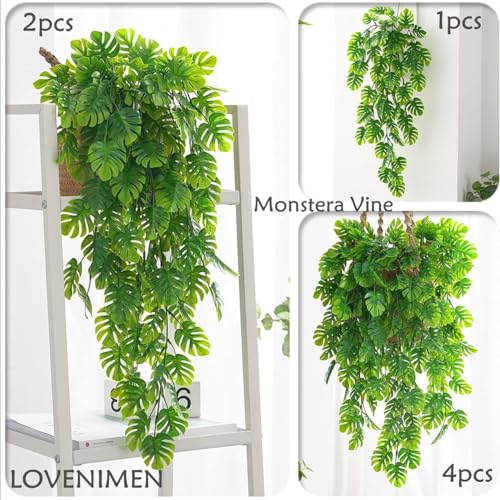 Image of Dekorly Artificial Vines Fake Greenery Garland Willow Leaves Faux Hanging Plants Trailing Weeping Ivy Drooping Hanging Vines Faux Plants Realistic (Design-F, 65CM)