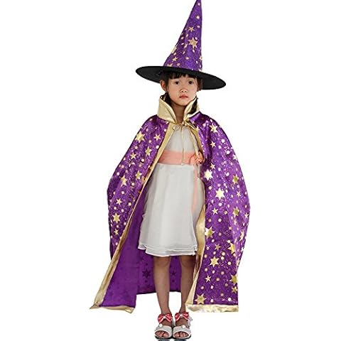 Girls Clothing Sets, SHOBDW Childrens Funny Costume Wizard Witch Cloak Cape Robe and Hat Party Cosplay for Boy Girl (Purple) Cover