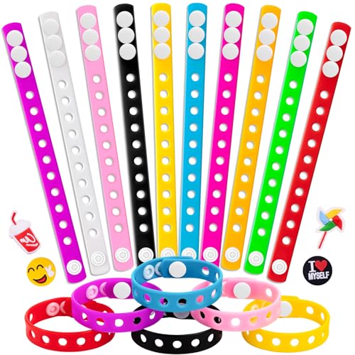HTZNHXT 20 Pcs Silicone Charm Bracelets, 8 Inch Bracelets Bulk Band for Kids, Silicone Wristbands Adjustable Rubber Bracelets Hold the Shoe Charms for Students