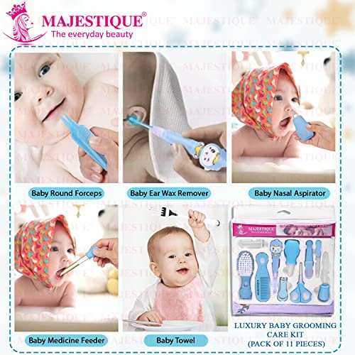 Image of Majestique Portable Baby Care Kit- Nursery Healthcare & Grooming Set for New Born Babies Grooming Set and Toddlers - Perfect for Manicure Bath Accessories (11Pcs Pro Blue)