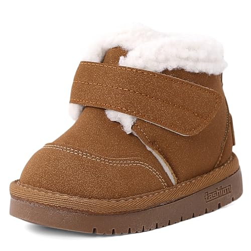 LACOFIA Botas Invierno Bebé Niños Niñas Patucos Nieve Zapatos térmicas Antideslizante para Niños Caqui 27 EU(Etiqueta 30)