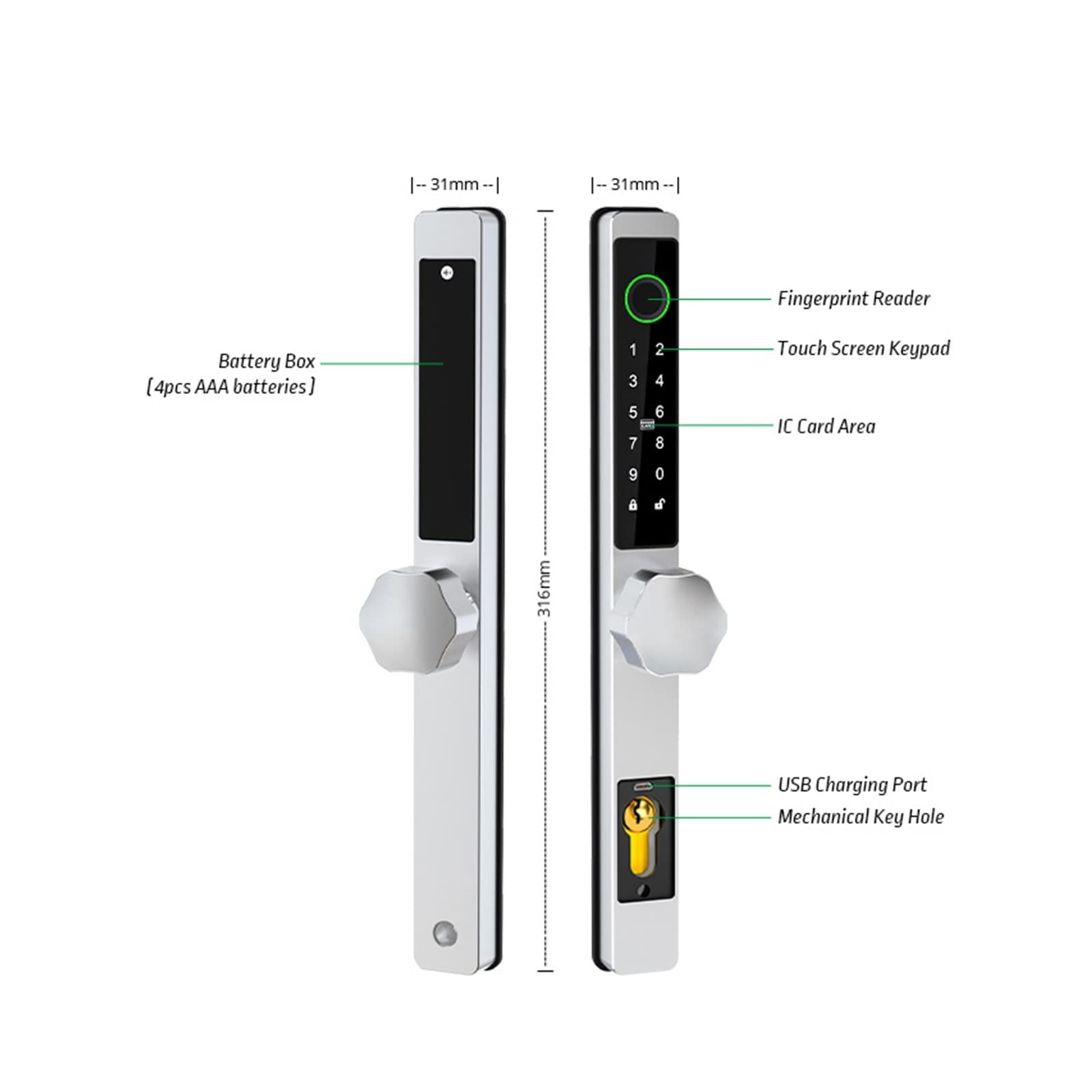 Serratura Smart, TTLock Smart Lock Impronta Digitale Esterna Impermeabile App Codice RFID Serratura Elettronica Senza Chiave,Smart Lock Facile da Installare(Type 11,3085)