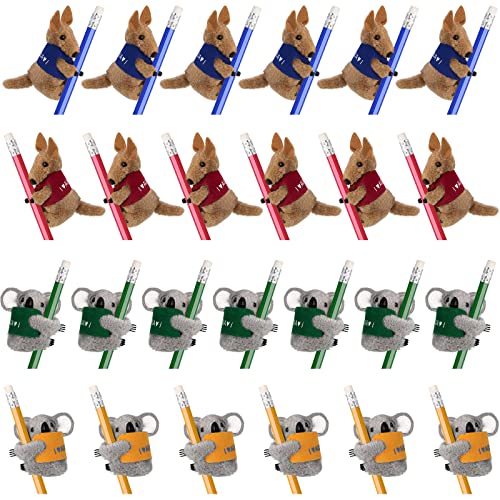 24 Pieces Koala Kangaroo Clip On Pencil Clips Animal Plush Pencil Clips Clip On Critter Animal Clip with 4 Colors for Home Office Supplies (Koala Kangaroo Style)