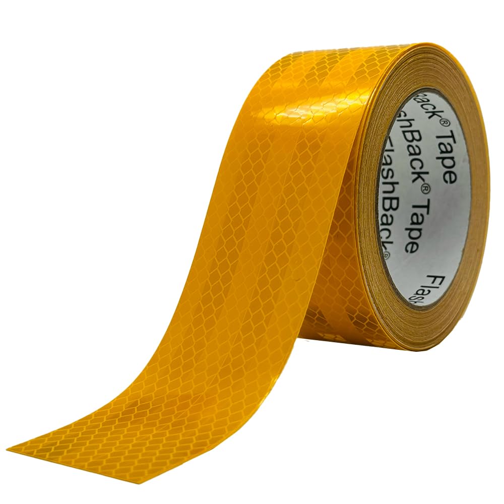 FlashBack Microprismatic Reflective Tape High Visibility Self-adhesive Sticker Hi Vis Van Reflective Sticky Tape (Golden Yellow, 50mm x 10 Metres) โ image 1