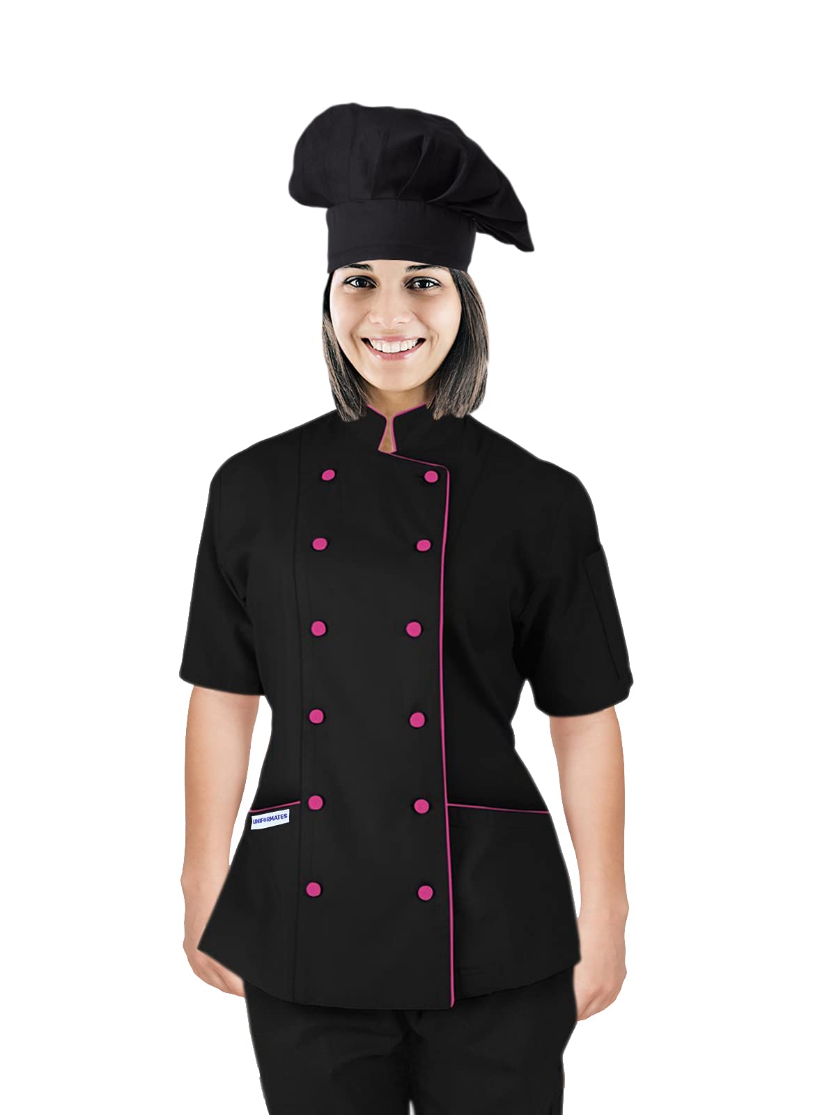 Short Sleeves Chef Coat Jacket Uniform with Chef Hat for Women for Food Service, Caterers, Bakers and Culinary Professional