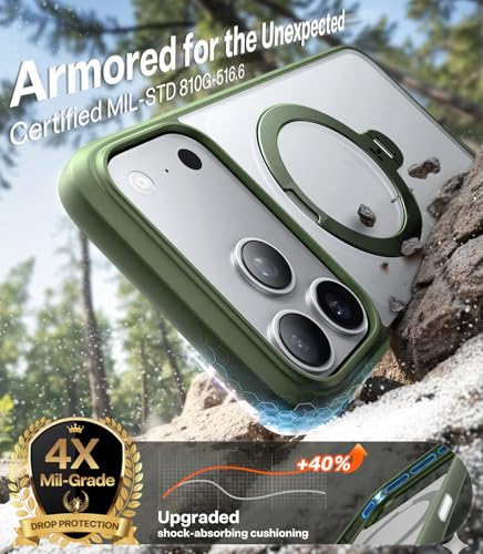Image of TORRAS Q3 Spin for iPhone 17 Pro Case, 360 Magnetic Stand, Alpine Green | Compatible with MagSafe, Built-in Kickstand, Camera Control, 4X Military-Grade Shockproof Translucent Phone Case for 17 Pro