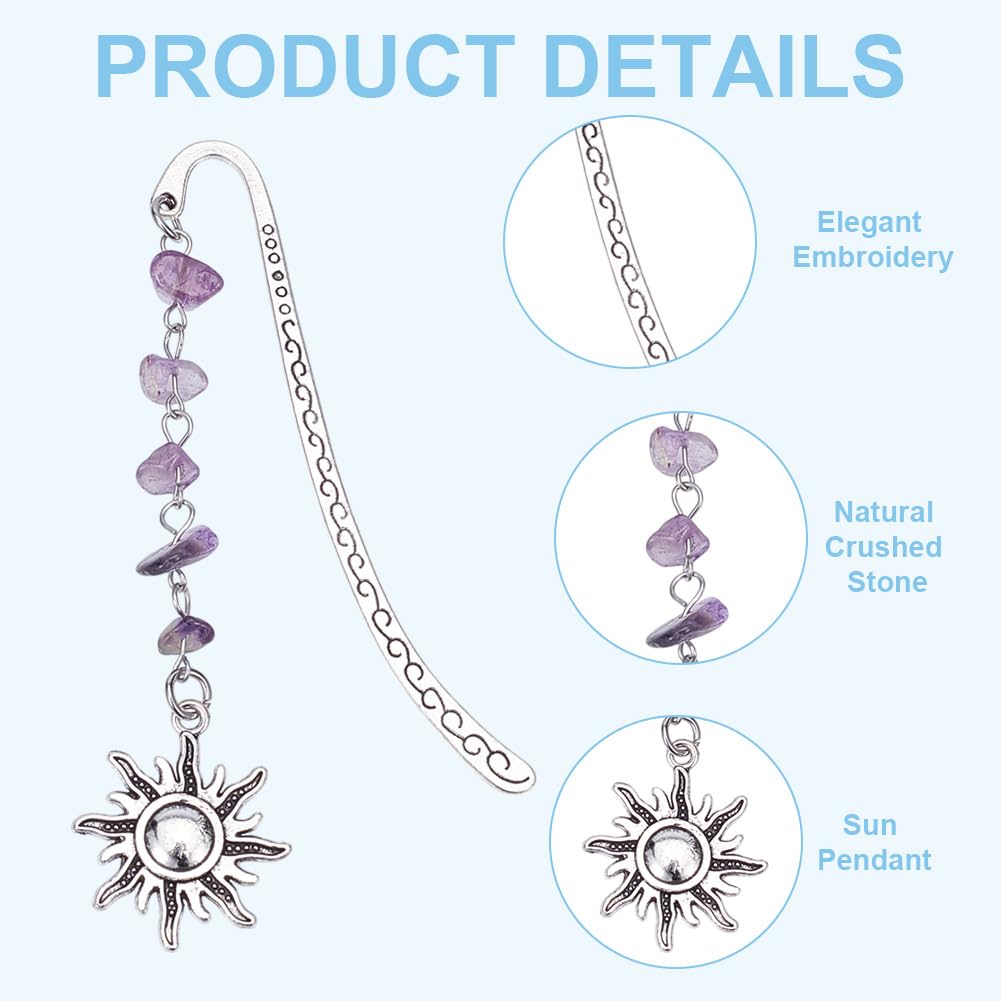 DELORIGIN 5 Styles Sun Bookmark, Gemstone Metal Book Markers, Multipack Silver Gold Bookmarks - Image 3