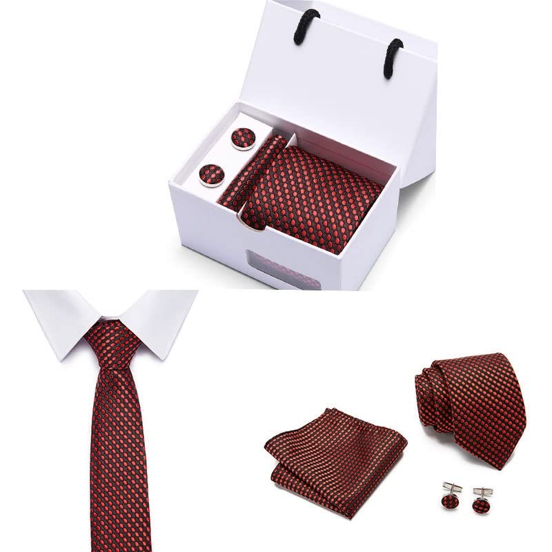 Corbata de seda para hombre con pañuelo y gemelos miniatura 3