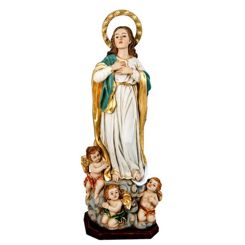 Virgen Inmaculada Figura 43 cm. Escultura ángeles peana Resina