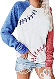 ATACT Baseball Pullover Tops for Women Raglan Long Sleeve Sweatshirts Casual Crew Neck Blouse, A-whi