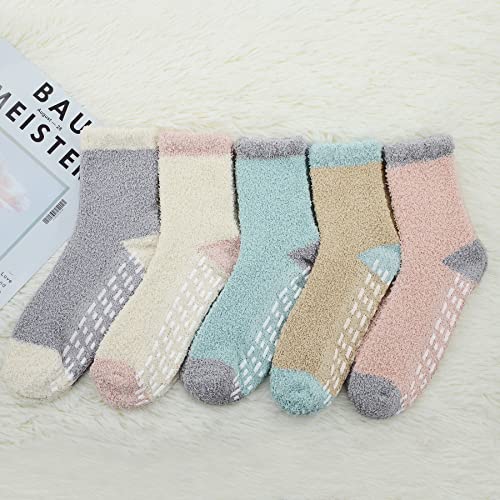 Zando Fuzzy Socks For Women Non Skid Socks Super Soft Slipper Socks Home Grip Socks Warm Fleece Socks Sleeping Cozy Socks Non Slip Winter Christmas Socks With Grippers 5 Pack Patchwork One Size #TOP3