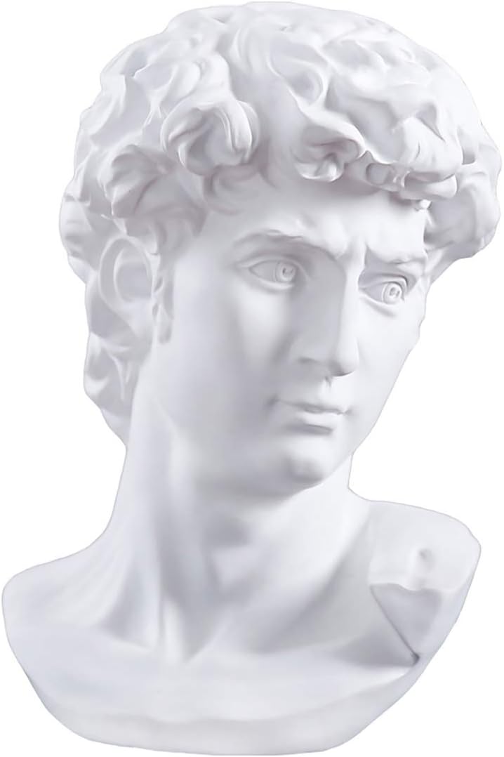 Cozylkx 11.4 Inch Premium Resin Greek Michelangelo David Bust Statue Replica Sculpture Home Art Decor, White