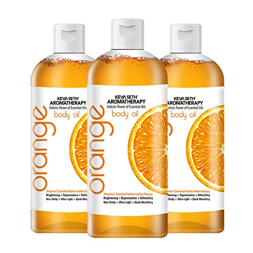 Image of Keya Seth Aromatherapy Skin Defence Orange Body Oil Skin Lightening, Rejuvenating Non-Sticky for Daily Use After Bath, Massage Oil Enriched with Orange & Vitamin C (400ml, pack of 3)