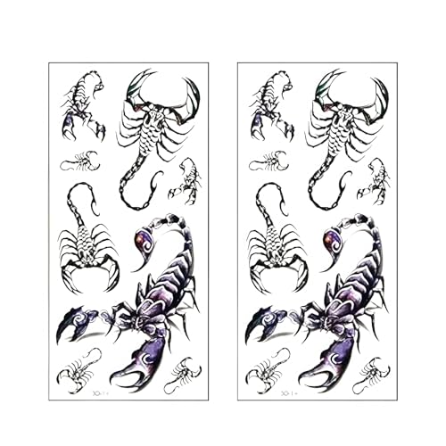 2Pcs 3D Scorpion Temporary Tattoos Temporary Tattoos Stickers Fashionable Fake Tattoos Removable Waterproof Body Art Tattoo Stickers for Men Women Teens Girls (Scorpion)