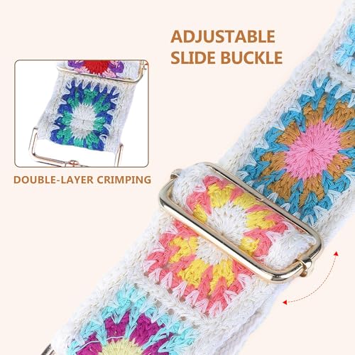 Image of Purse Strap, Adjustable Embroidery Flower 2 Inch Wide Purse Straps Replacement Crossbody for Women