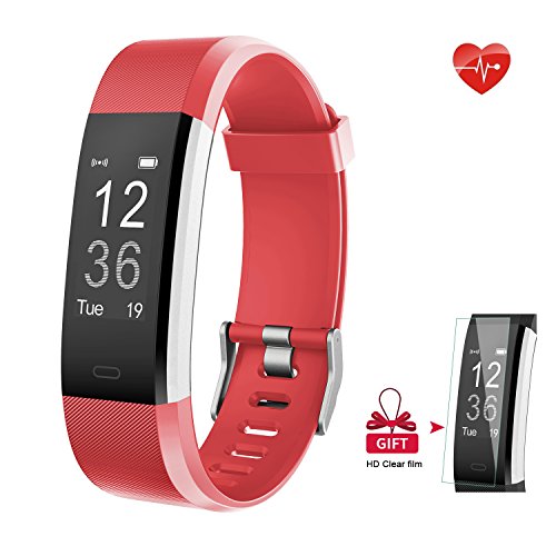 AIEX Fitness Tracker, Heart Rate Monitor Smart Watch with Connected GPS Tracker, 14 Sports Mode, Message Notification,Waterproof Activity Tracker for Android and iOS with Gift Screen Protector (Red)