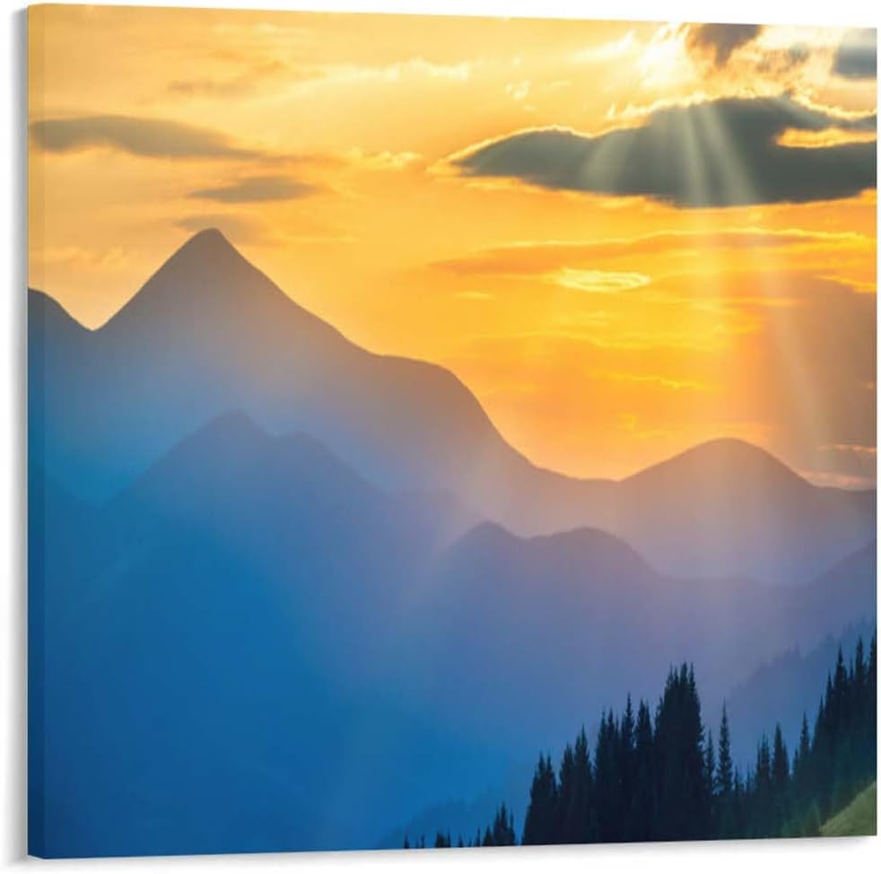 Sunset Canvas Prints Paintings Orange Sunset At The Beach Modern Farmhouse Decor Bedroom Bathroom Office Decor 24x24 Inch
