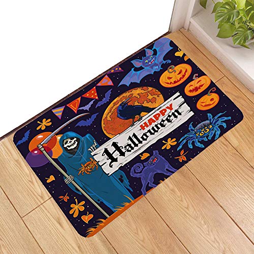 Mcree - Felpudo de Halloween con diseño de calabaza y bruja, antideslizante, lavable, para interior y exterior, para el baño, para el suelo, para la puerta, para Halloween, fiestas, 61 x 40 cm, tipo 3
