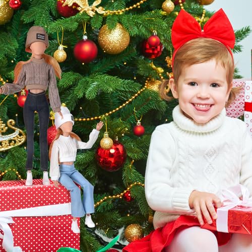 Fourluoo 6 Pcs Winter Doll Clothes 11.8 Inch Fashion Doll Accessories Set Sweaters Denim Pant Clothing Sweet Outfits for Winter Spring Party Birthday Gift