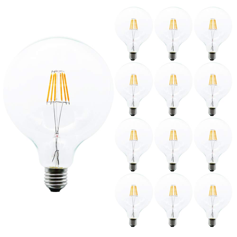 Lot de 12 ampoules LED Edison G125 - Intensité variable - 6 W (45 W) - 500 lm - Style rétro industriel - Blanc chaud - 2200 K - Angle d'éclairage 360°