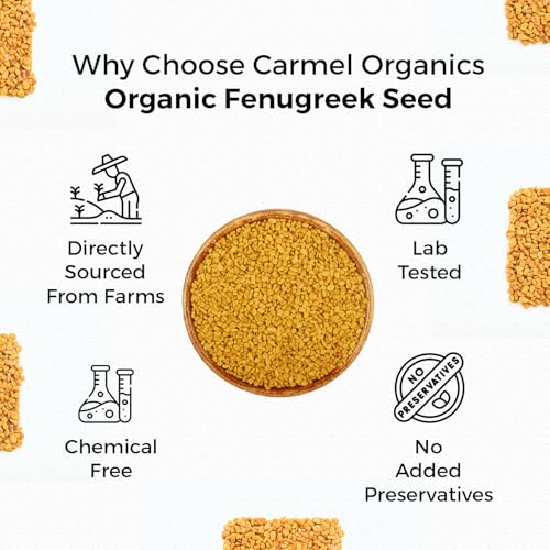 Image of CARMEL ORGANICS Fenugreek Seed /Methi Seeds (Whole, 340 Grams) For Your Hair Growth & Health Care,Trigonella Foenum-Graecum,Jaivik Bharat Certified,Menthya ,Venthayam,Menthulu,No Added Preservatives