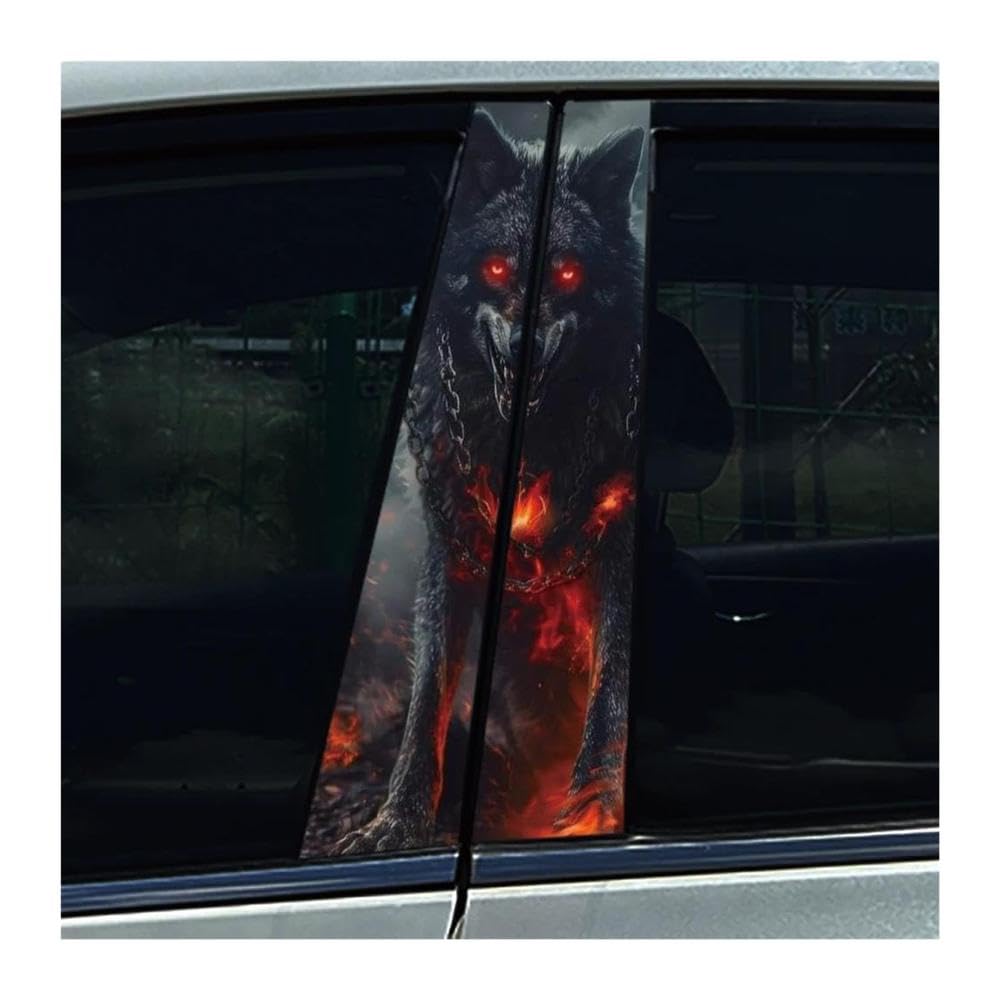 Body Parts 2PCS Strong and Fierce Wolf Auto B-Pillar Stickers Car Center Column Waterproof Decals(F)
