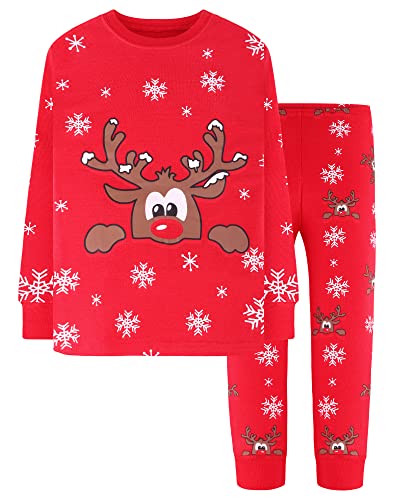 DAUGHTER QUEEN Girls Pajamas Kids Christmas PJs Size 8 100% Cotton Pj Set Children Reindeer Sleepwear Funny Xmas Jammies Snowflake Sleep Deer Clothes 8T 7-8 Year Old, Medium