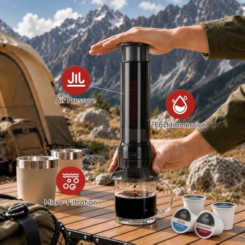 Camping French Press - Portable Coffee Maker for K Cup Pods and Grounds - 3