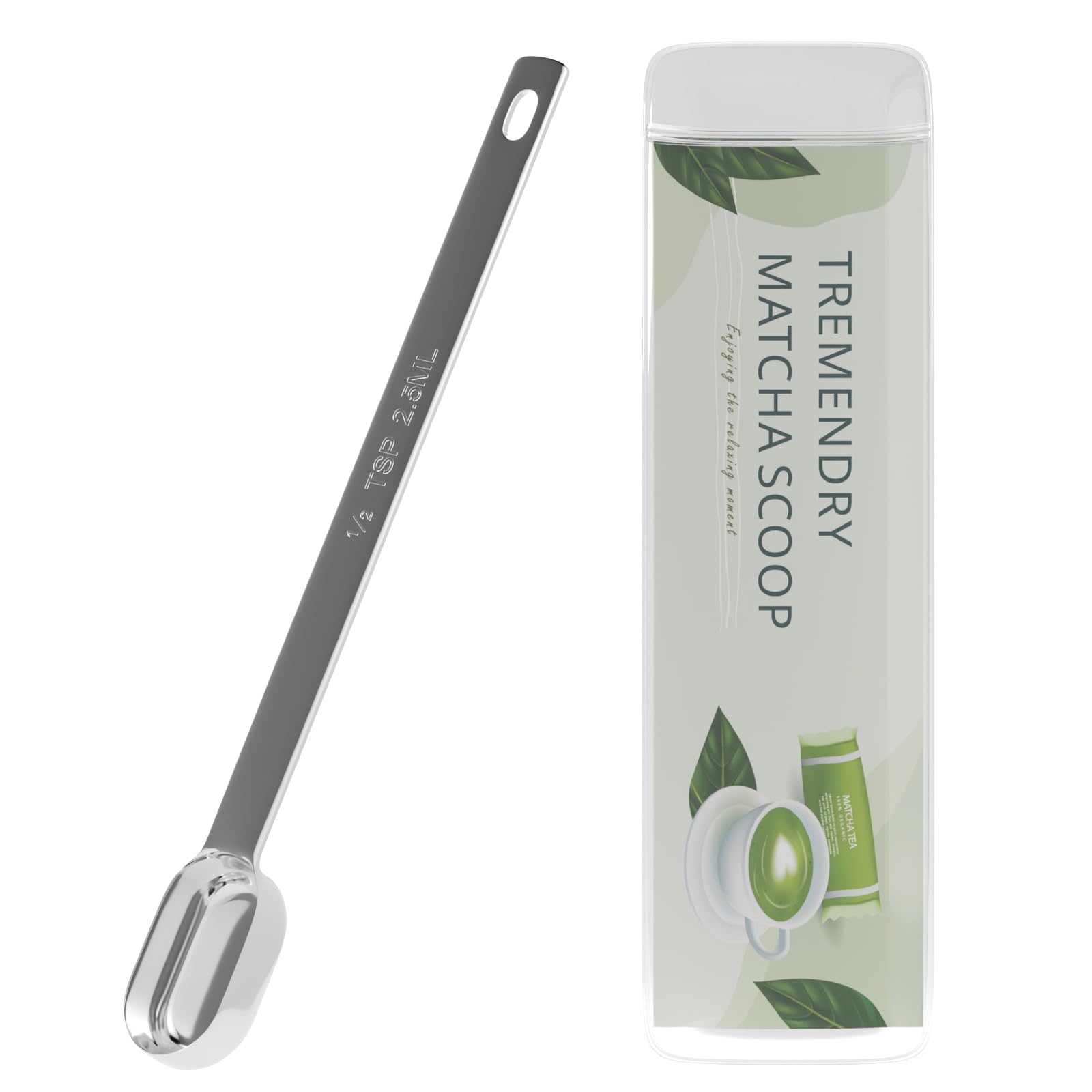 TREMENDRY 1g (1/2tsp|2.5ml) Matcha Scoop, Stainless Steel Slender Measuring Spoon for Matcha Tea Powder