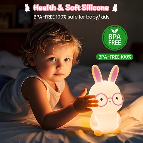 Image of FAMIDUO Bunny Night Light for Kids, Rechargeable Silicone Touch Rabbit Lamp
