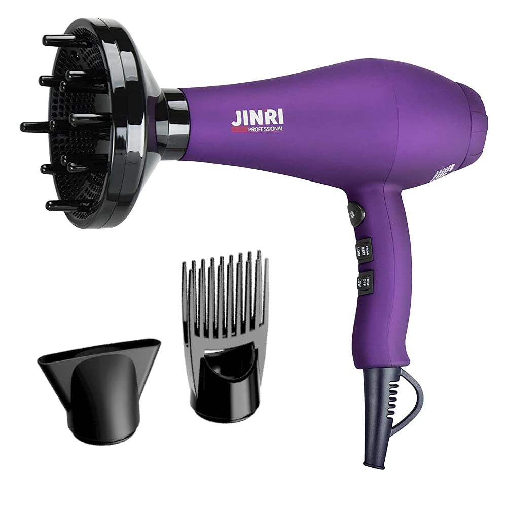 Purple Lightweight Hair Dryer with Diffuser 1875 Watt Strong Wind Fast Drying Negetive Ionic Powerful Blow Dryer Strong Air Flow 2 Speed and 3 Heat Settings Plus Concentrator and Comb