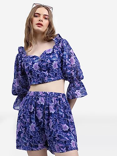 Image of KETCH Polyester Women's Regular Fit Printed Threeforth Sleeve Co-Ord Set