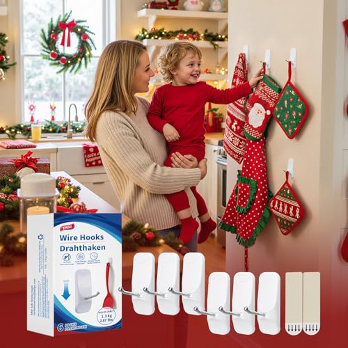 Image of TAILI Hooks for Hanging,6 Sticky Hooks & 8 Adhesive Strips Holds up 3 lb | White Utility Hooks for Painted Wall, No Damage Heavy Duty, Removable & Reusable for Door, Dorm, Clothes, Kitchen