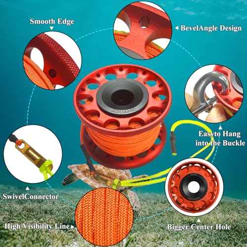 nitescuba Scuba Diving Reel 99FT Finger Reel with Dive Double-Ended Bolt Snap Clip Aluminum Scuba Dive Finger Spool Reel for Snorkeling Diving Fishing (RED) - Image 4