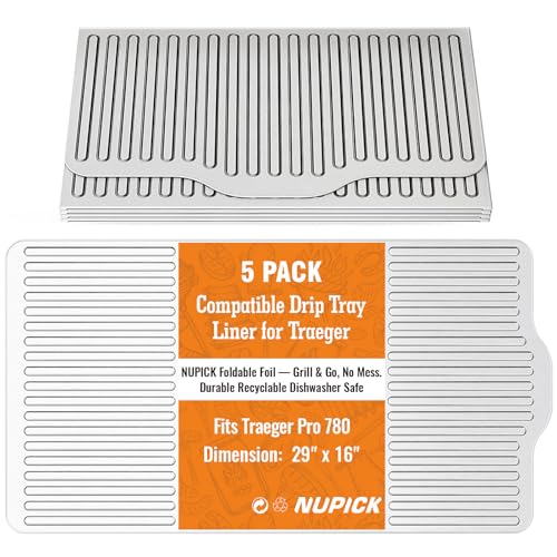NUPICK BAC520 Grill Drip Tray Liners for Traeger Pro 780 Grill Accessories for Traeger Aluminum Disposable Drip Trays Heat-Resistant Grill Accessory 29in x 16in 5 Pack