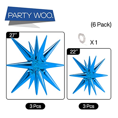 Image of PartyWoo Royal Blue Star Spike Balloons 6pcs Explosion Foil Mylar Balloons