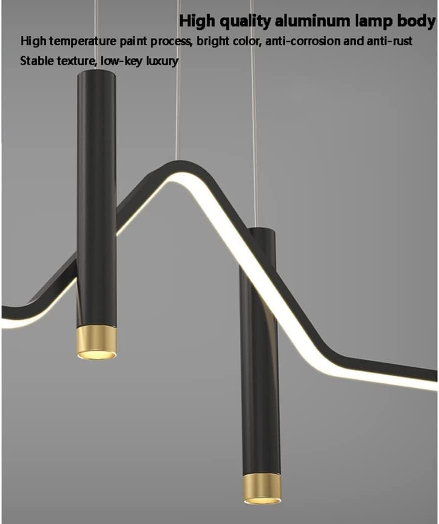Lampada a sospensione lineare a LED a striscia lunga Sala da pranzo Lampada a sospensione moderna in oro nero di metà secolo con telecomando Lampadario moderno di metà secolo in oro nero per cucina