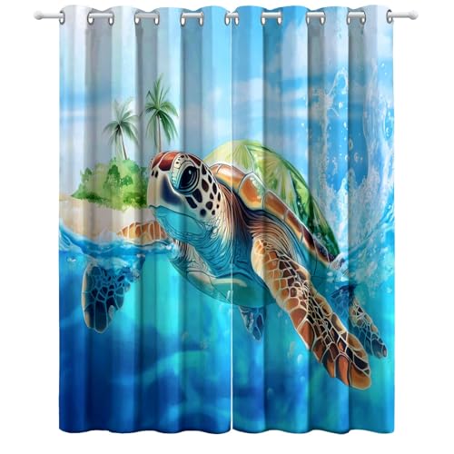 Cortinas Salon Lindos Animales Marinos 117An x 138Al cm (2 Paneles), Cortinas Térmicas Aislantes Frío Calor y para Dormitorio, Salón y Cocina con Ojales