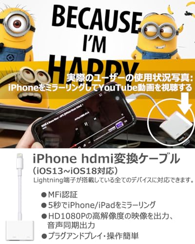 Adreama iPhone Lightning HDMI変換ケーブル