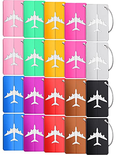 20 Pieces Metal Luggage Tags Aluminum Suitcase Labels Travel Bag Tags With Name Id Cards Colorful Baggage Tags Card Holders With Stainless Steel Loops #TOP5