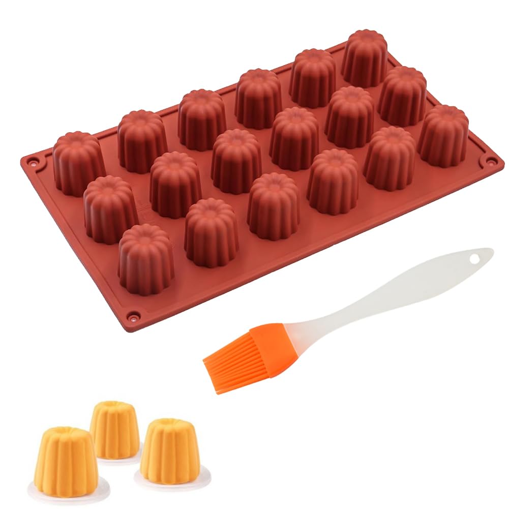 LGWJHCY 18 Cavities Mini Cannelé Silicone Mould, Diameter 3.5 mm, Non-Stick Cannelé Silicone Mould, Caneles Moulds for Chocolate, Jelly, Pudding (with 1 Brush)