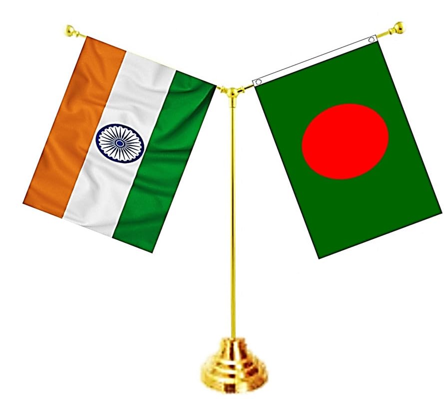 BANGLADESH & INDIA Miniature Flags - Shining Cotton Cloth with Y-Shape Classy Brass Base Table Stand-picture-54