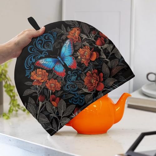 Image of Butterfly Peony Print Tea Pot Cover Teas Cosy Insulated Tea Cozies Home Kitchen Decoration Teapot Dust Cover Warming Tea Kettle Quilt Creative Gifts for Banquet