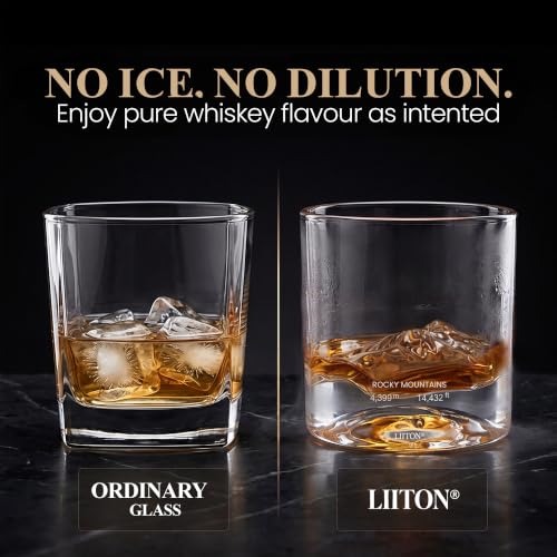 Image of LIITON Rocky Mountains Whiskey Glasses, Set of 2, 10oz, Bourbon Glass | Thick Freezable Crystal Rock Glasses, Old fashioned Whiskey Gifts for Men, Cocktails, Scotch Glasses