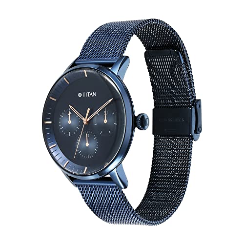 Titan Modern Classics Blue Dial Quartz Multifunction Stainless Steel Strap Watch for Men-NS94006QM04 - Image 3