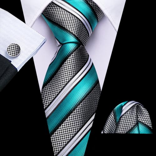 Image of Barry.Wang Mens Tie Set Plaid Check Neckties Formal Business Wedding Luxury Pocket Square Cufflinks