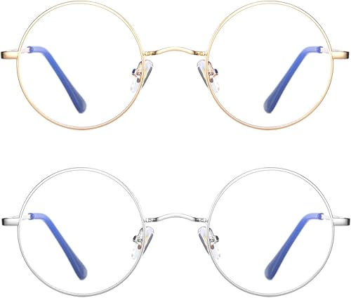 Miniatura 7 de AZorb Lentes de bloqueo de luz azul para mujeres y hombres, lentes retro con marco de metal redondo