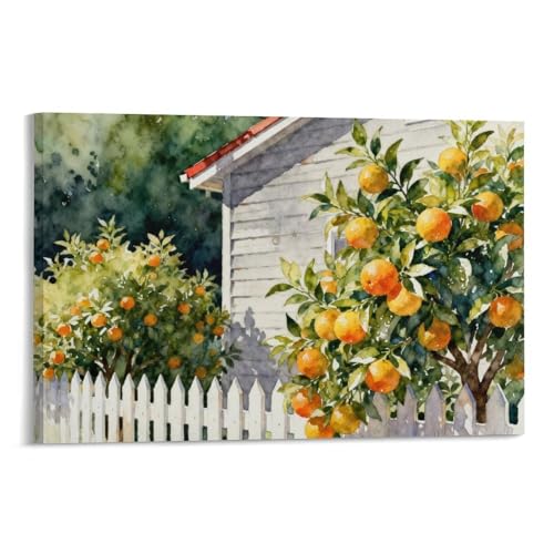 Modern Watercolor Backyard View of A Suburban Home Canvas Painting